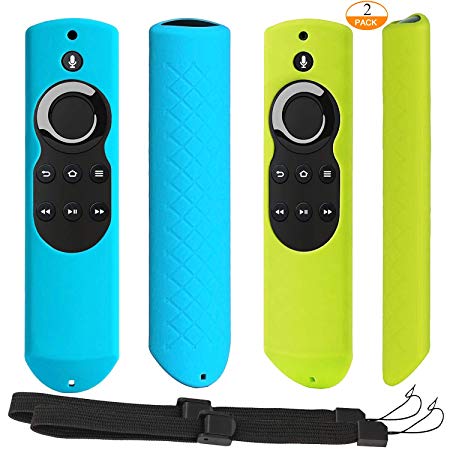 [2 Pack] Anti-Slip Shockproof Silicone Remote Case Cover with Lanyard for Fire TV with 4K Alexa Voice Remote (2017 Edition) (2nd Gen) / Fire TV Stick Alexa Voice Remote (Green   Turquoise)