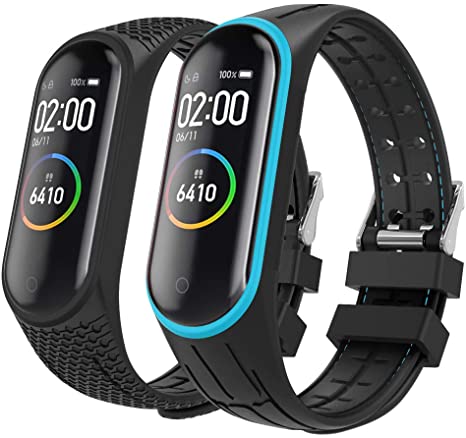 MoKo 2-PACK Band Compatible with Xiaomi Mi Band 3/Mi Band 4, Soft Silicone Replacement Wristband Strap Bracelet Fit Xiaomi Mi Band 3/Mi Band 4 Smart Watch - Blue & Black