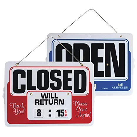 Headline Sign Double-Sided Open/Closed 8 Inches by 11 Inches Sign with Dial-A-Time Will Return Feature (9385)