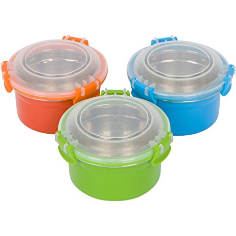 Steelware Snap Seal Leak-proof Stainless Steel Lunch Box Containers and Food Storage Snack Containers for Kids and Adults (Set of 3 - 12 oz. each) (Blue/Green/Orange)