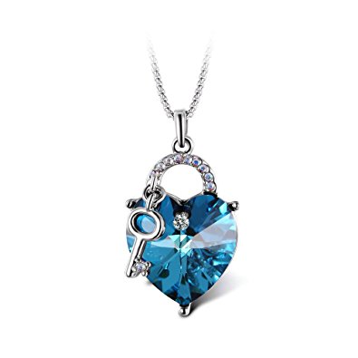 T400 Jewelers "Lock and Key" Heart Swarovski Elements Crystal Pendant Necklace,Lover Gift