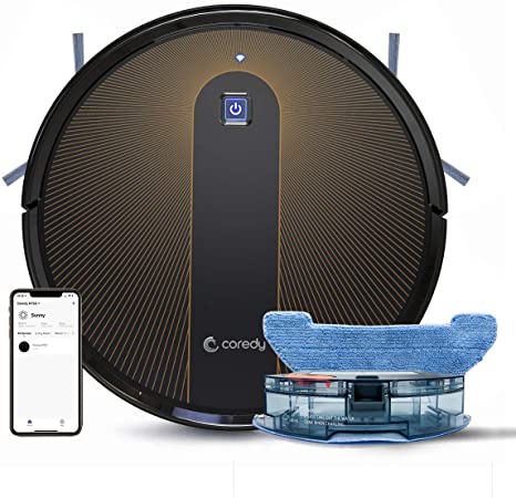 Coredy R750 Robot Vacuum Cleaner, 3-in-1 Vacuuming Sweeping and Mopping, Wi-Fi, App Controls, 1600pa Strong Suction, Slim, Quiet, Self-Charging Robotic Hoover Cleaner, Cleans Hard Floor to Carpet
