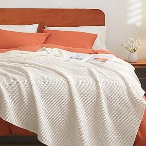 PHF 100% Cotton Waffle Weave Blanket King Size 104" x 90"-Lightweight Washed Soft Breathable Blanket for All Season -Perfect Blanket Layer for Couch Bed Sofa-Elegant Home Decoration - Undyed