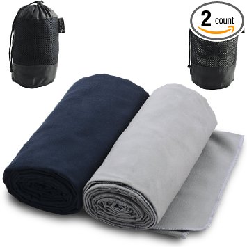 The Friendly Swede Ultralight and Compact Travel and Sports Towels, Quick-drying Microfiber, 2 Pack with 2 Mesh Carry Bags