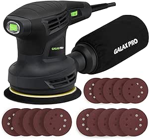 GALAX PRO Rundschleifer, 280 W 6 variable Geschwindigkeiten 6000-13000 RPM Exzenterschleifer, 15 Stück 125 mm Schleifscheiben, Staubsammelsystem, ideal für DIY