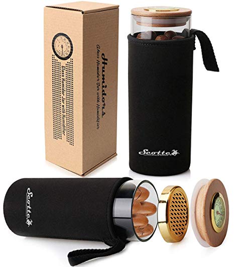 Scotte Cigar Case Humidor Gift Box Cigars jar humidifiers-Cigar Hygrometer humidifier-Travel Cigar Tube for 5 Cigars (Black)