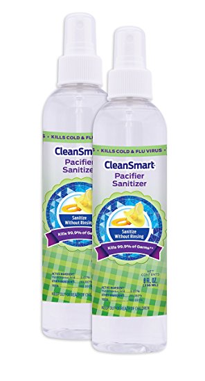 CleanSmart Pacifier Sanitizer Spray - No Rinse No Wipe, Kills 99.9% of Germs, Leaves No Chemical Residue. 8 Oz, Pack of 2