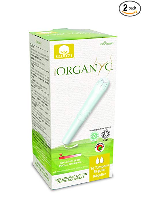 ORGANYC Hypoallergenic 100% Organic Cotton Internal Tampons with Applicator, REGULAR, 16-count Boxes (Pack of 2)