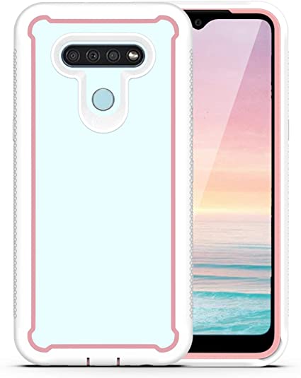 TJS Phone Case Compatible for LG Stylo 6, Dual Layer Heavy Duty Shockproof Rugged Hybrid Armor Hard Phone Drop Protector Back Cover (White/Pink)