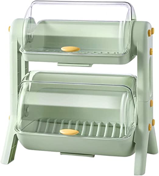 Litex Double Kitchen draining Dish Rack with lid dust Dish Tray Shelf (Double Layer Green)