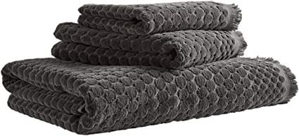 Amazon Brand – Rivet 3 Piece Contemporary Sculpted Dot Cotton Bath Towels Set - Charcoal