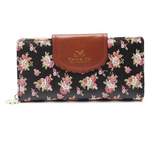 Women's Vintage Floral Zip Wallet Faux Leather Card Holder