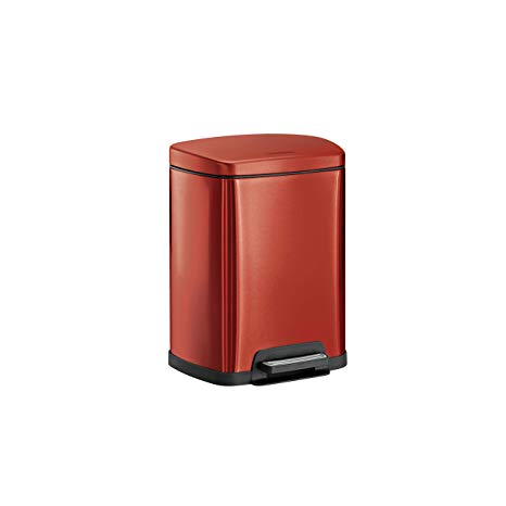 Tramontina 81200/553DS Rectangular Stainless Steel Step Can, 2.5-Gallon Trash Can, Cranberrry Red