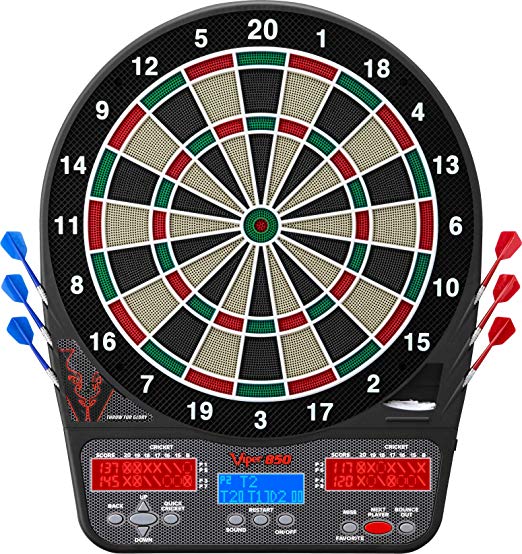 Viper 850 Electronic Dartboard, Ultra Bright Triple Score Display, 50 Games with 470 Scoring Variations, Target-Tested-Tough Segments Made from High Grade Nylon, Includes 6 Darts
