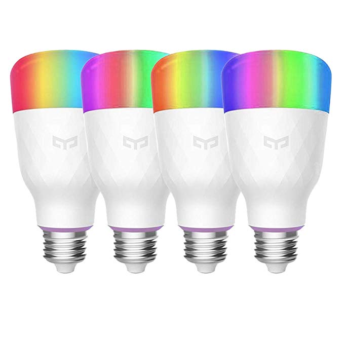 YEELIGHT 4 Pack Smart LED Bulb,App & Voice controll Wi-Fi Smart Light Bulb, Dimmable Multicolor E26/E27 60W Color Changing Light,no hub Required, Compatible with Alexa, Google Assistant and IFTTT