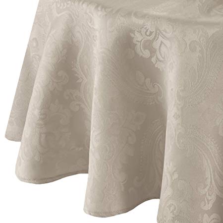 Elrene Home Fashions Caiden Elegance Damask Tablecloth, 90" Round, Taupe