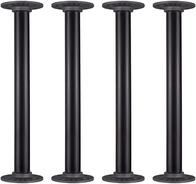 MUZIK 4 Pack Industrial Pipe Table Leg Set, Iron Base Legs for Coffee & End Tables, Desks, Nightstand - Custom Vintage Tables and Furniture Decorations, 14” X 1”