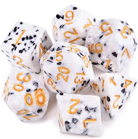 Cookies & Cream Dice Set - Premium Resin 7 Polyhedral Tabletop Role-Playing Dice - Black, White, Gold Colored Fantasy RPG Gaming Accessory