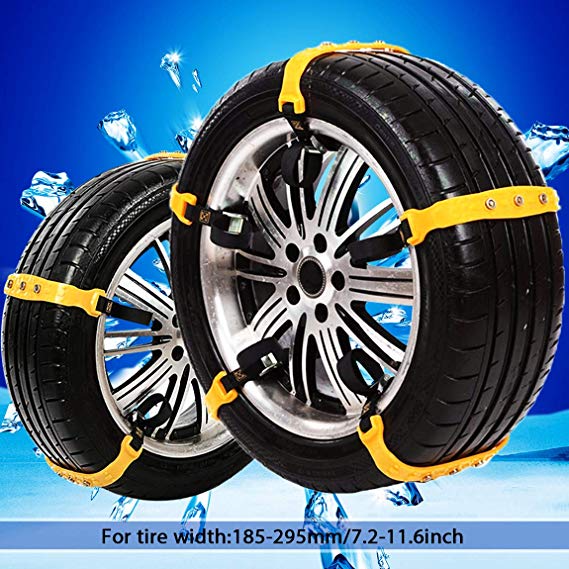 PrettyQueen SUV Snow Chains for Cars Snow Tire Chains for SUV Anti Slip Tire Chain Adjustable Snow Tire Cable Mergency Car Chains 185-295mm/7.2-11.6''(Black New)