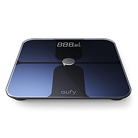 Eufy BodySense Smart Scale with Bluetooth, Large LED Display, Weight/Body Fat/BMI/Fitness Body Composition Analysis, Auto On/Off, Auto Zeroing, Tempered Glass Surface, Black/White, lbs/kg/st Units