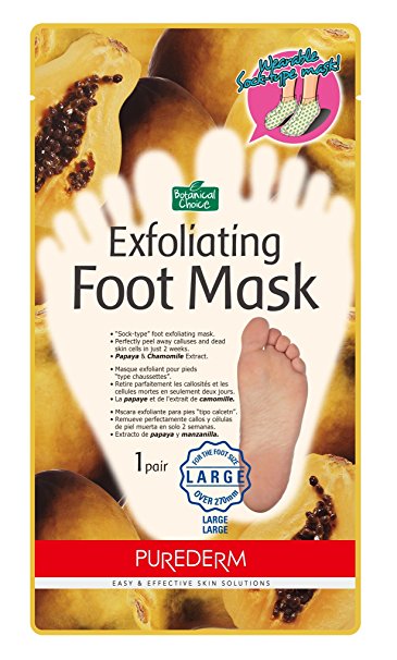 Purederm Exfoliating Foot Mask[large size, over 270mm] Papaya and Chamomile Extract - 1 pair * "Sock type" foot exfoliating mask * Perfectly peel away calluses and dead skin cells in just 2 weeks! / For The Foot Size Large Over 270mm (size 40-45)