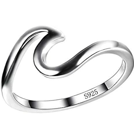 LEECCO 925 Sterling Silver Wave Girl Rings for Women Girls,Size 5-10