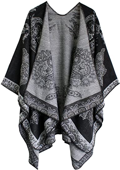 Urban CoCo Women's Color Block Shawl Wrap Open Front Poncho Cape