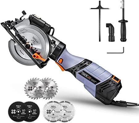 TACKLIFE Circular Saw, 6.2A 750W Compact Saw with Laser Guide, 6 Variable Speed, Vacuum Adapter, Rip Guide, 6 Pcs Blades(5" & 4-1/2"), 10 Feet Cord | TCS115E