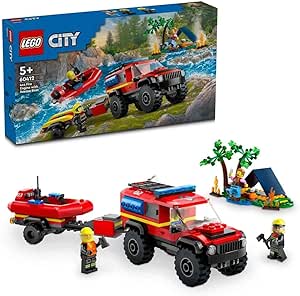 LEGO 60412 City Feuerwehrgeländewagen mit Rettungsboot, 3 Minifiguren