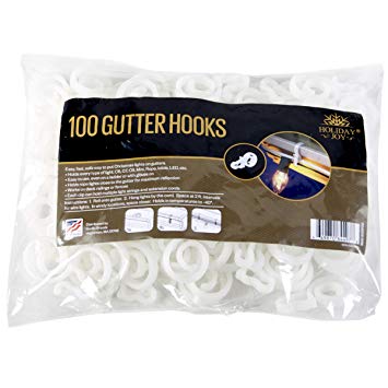 Holiday Joy - 100 Gutter Hooks - Easy & Safe Way to Put Christmas Lights on Gutters - Holds Every Type of Lights: C5, C7, C9, Mini, Rope, Icicle, LED - Made in USA