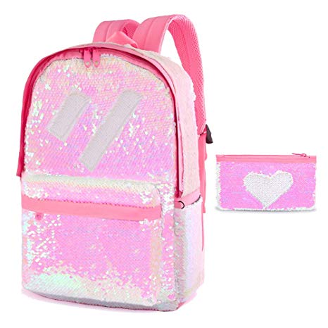 Flip Glitter Backpack for Girls Kids Cute Sequin School Bookbag Back Pack Sparkly(Pink)