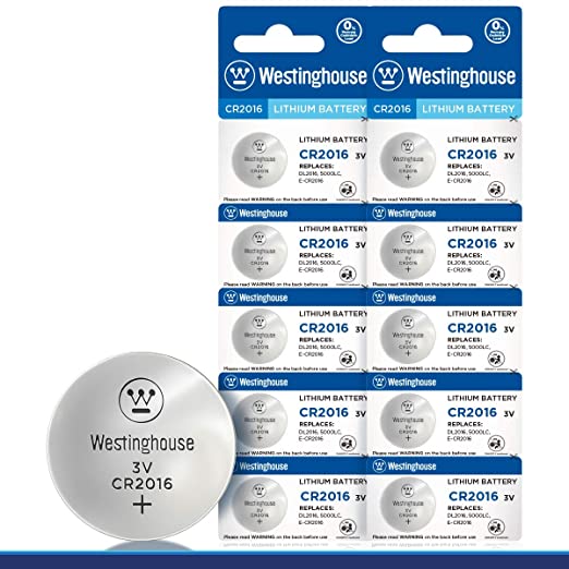 Westinghouse CR2016 Lithium Button Cell, Button Battery, Remote Battery, Remote Battery Cells (10 Counts)