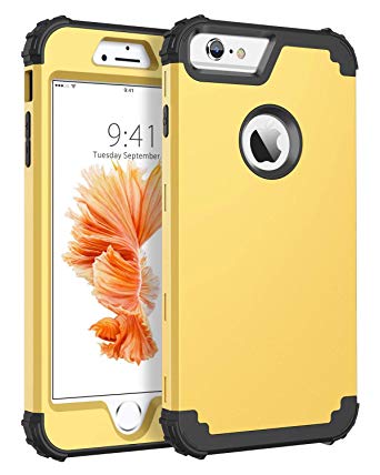 BENTOBEN Case for iPhone 6S Plus/iPhone 6 Plus, 3 in 1 Heavy Duty Rugged Hybrid Hard PC Soft Silicone Bumper Shockproof Anti Slip Protective Case for Apple iPhone 6S Plus/6 Plus (5.5 Inch), Yellow