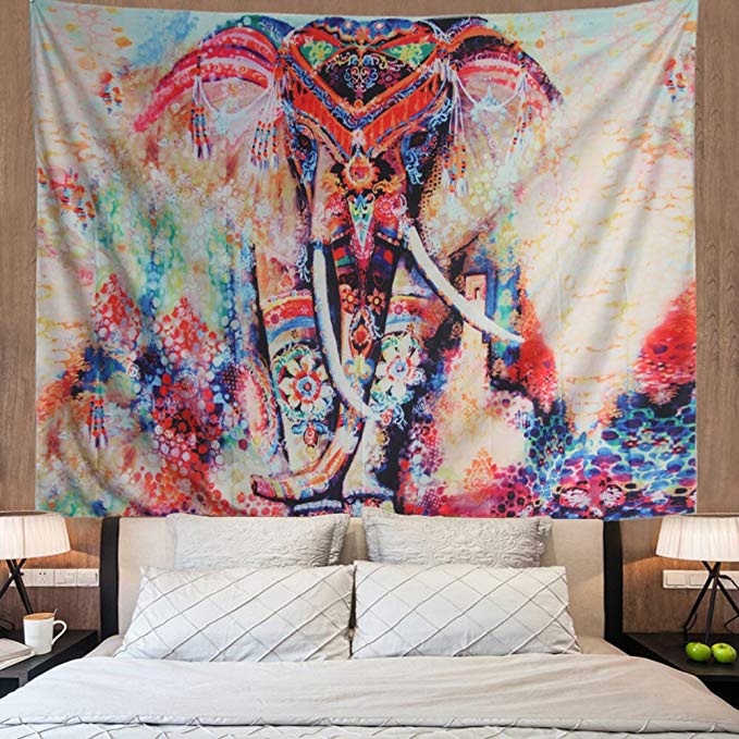 Watercolor Elephant Tapestry Wall Hanging Mandala Tapestry Bohemian Tapestry Psychedelic Wall Tapestry Flower Psychedelic Tapestry for Indian Dorm Decor