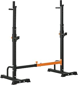 HOMCOM Support pour haltères Multifonctions avec poignée Push-up support disques de Poids Repose haltères Rack Squats Hauteur Largeur réglables Charge Max. 150 kg Acier Noir