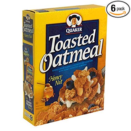 Quaker Toasted Oatmeal Honey Nut Cereal, 15.7-Ounce Boxes (Pack of 6)