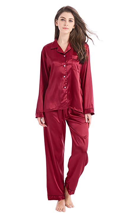 Tony & Candice Women's Classic Satin Pajama Set Sleepwear Loungewear
