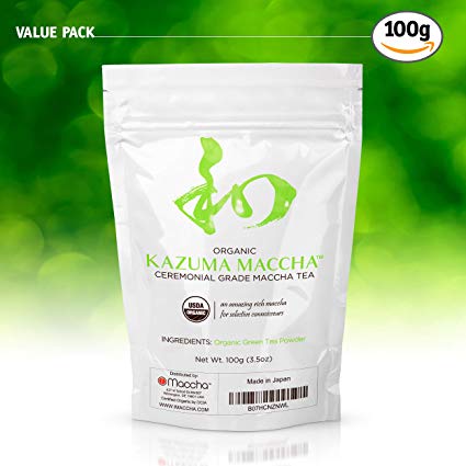 Organic Matcha Green Tea Powder Ceremonial Grade (KAZUMA – One of Japan’s Secret Appetite Suppressant Detox Tea for Weight loss and Belly Fat Aid & Dual Action Cleanse) 100g (3.5 oz)