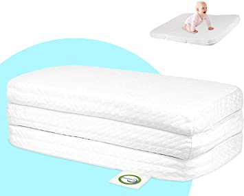 Stock Your Home Pack and Play Mattress Trifold Portable Mini Crib Roll Up Mattress Pad with High Density Foam for Babies and Toddlers, White