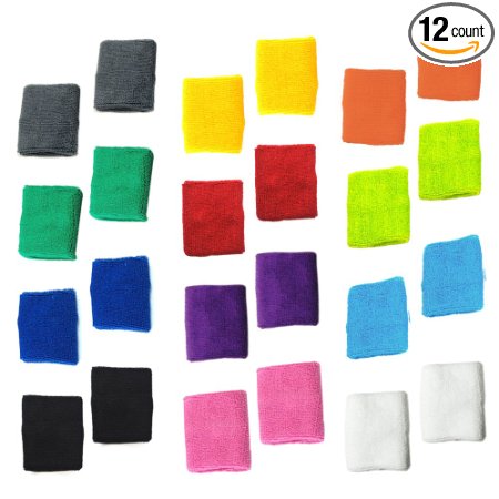 COSMOS ® 12 Pairs of Different Color Cotton Sweat Sports Basketball Wristband (Wristband C)