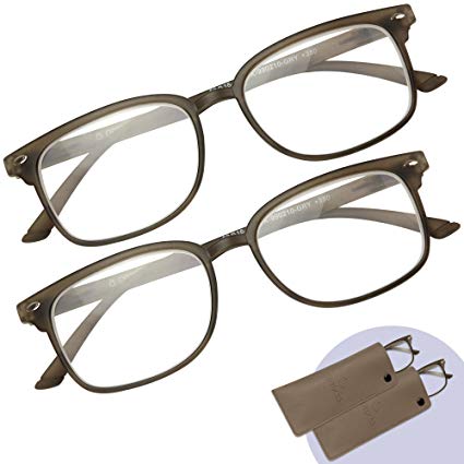 Reading Glasses 2 Pack – Men's and Women's Readers - Plastic Frames- 2 Pouches