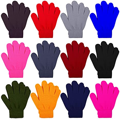 Cooraby 12 Pairs Kid's Winter Magic Gloves Children Stretchy Warm Magic Gloves Boys or Girls Knit Gloves