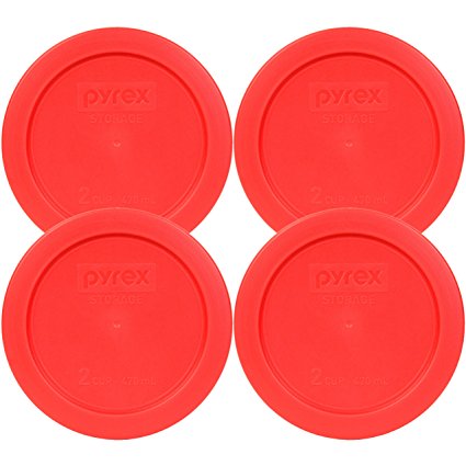 Pyrex 2 Cup Round Storage Cover #7200-pc for Glass Bowls (Pack of 4) - Red Color