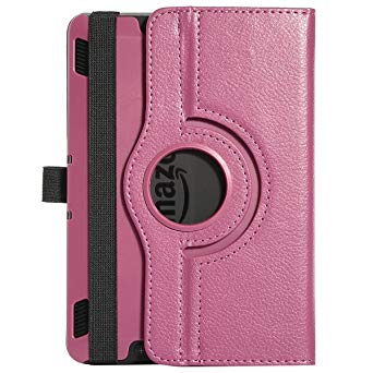 ULAK Kindle Fire HDX 7 Case 360 Degree Rotating Case with Synthetic Leather Cover Design   Media Stand for official Kindle Fire HDX 7 (7" inch) 2013 Release Rose Red