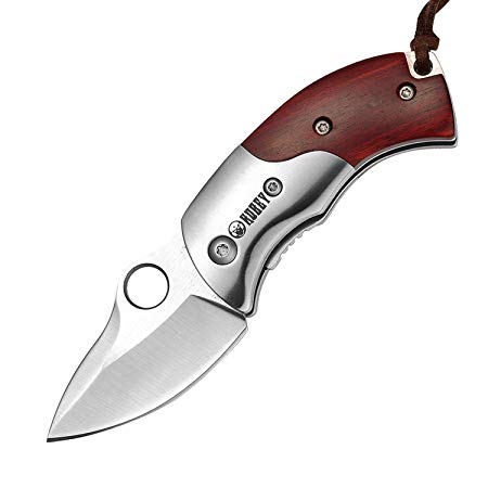KUBEY DM083 Mini Pocket Knife with Wood Handle Drop Point Blade Thumb Open Gentlemans Camping Tactical EDC Knives