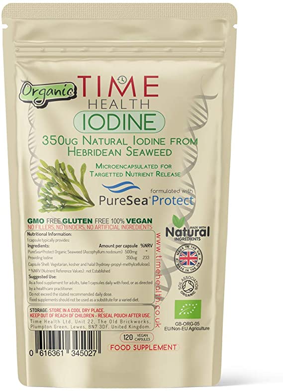 Iodine - Organic Scottish Sea Kelp - Gastro-Resistant Microencapsulation - PureSea® Protect - Natural Source - UK Made - Zero Additives - Vegan (120 Capsule Pouch)