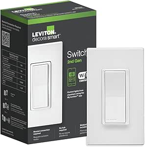 Leviton Decora Smart Switch, Wi-Fi 2nd Gen, Neutral Wire Required, Works with Matter, My Leviton, Alexa, Google Assistant, Apple Home/Siri & Wired or Wire-Free 3-Way, D215S-1RW, White