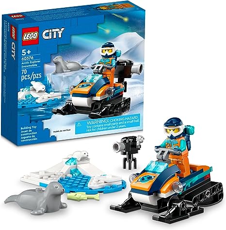 LEGO City Arctic Explorer Snowmobile 60376 Building Toy Set, Snowmobile Playset with Minifigures and 2 Seal Figures for Imaginative Role Play, Fun Gift Idea for 5 Year olds