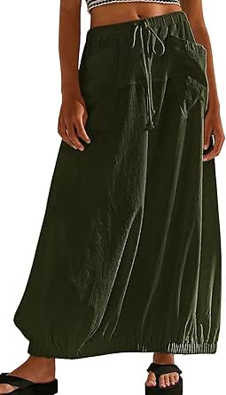 CHARTOU Women Baggy Parachute Skirt Comfy Casual Cotton Y2k Cargo Maxi Long Skirt