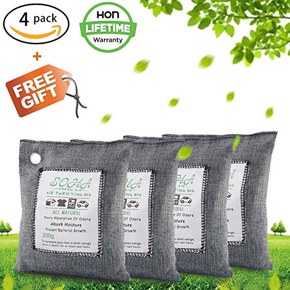 Nature Fresh, Natural Fresh Bag Absorbs Odors, Allergens And Harmful Pollutants, Charcoal Bag For Odors, Home, Cars, Closets Bathrooms And Pet Areas, Air Freshener Bag 200G 4Pack